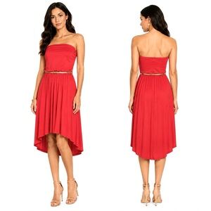 Love J USA Strapless Coral High Low Dress Medium Asymmetrical Hem Belted
